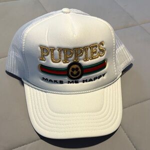 White and Gold 'Puppies Make Me Happy' Cap